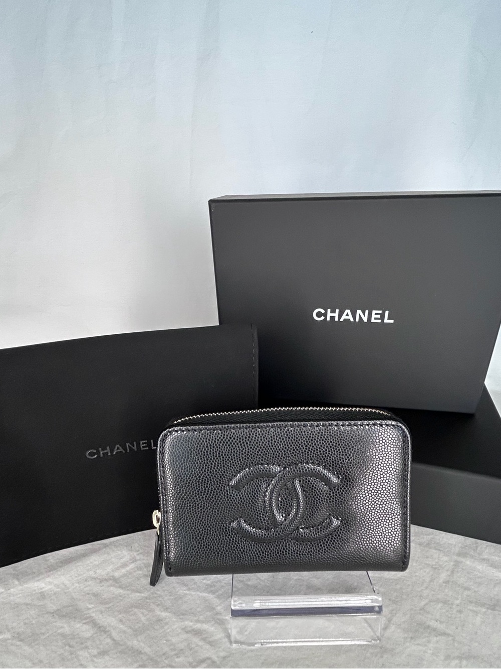 CHANEL Black Caviar Leather CC Zip Around Wallet